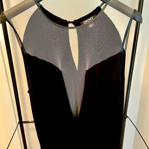 DKNY Mesh & Jersey Dress | Leather Trimmed Sleeve